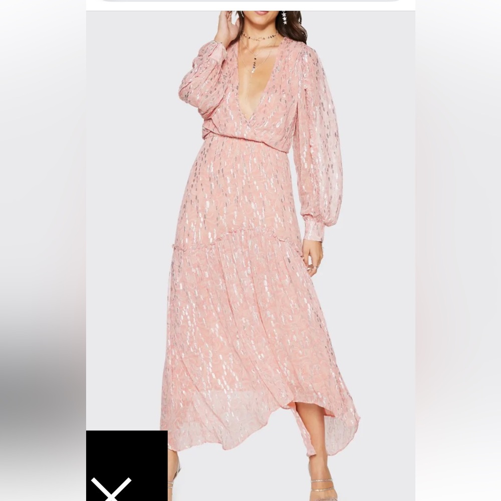 Ramy Brook Pink Metallic-Accent Long Sleeve Maxi Dress